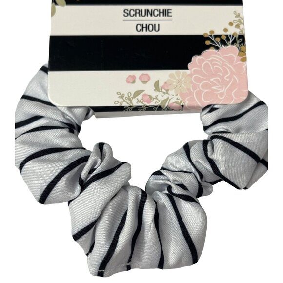 Scunci White Black Stripe Hair Scrunchie Ponytail Holder Elastic Tie - Picture 3 of 3